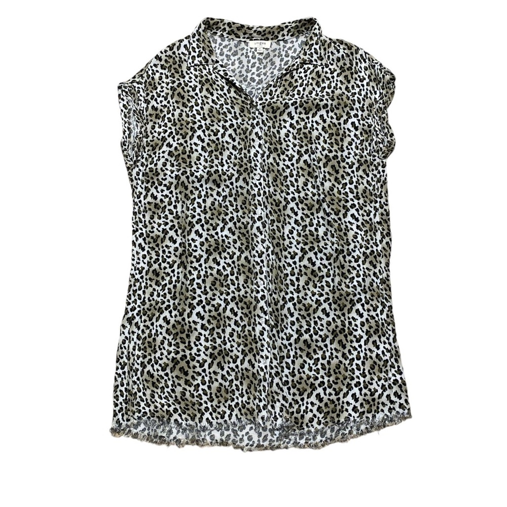 Umgee Leopard Shirt Dress Brown Raw Hem Button Front Short Sleeve Shift